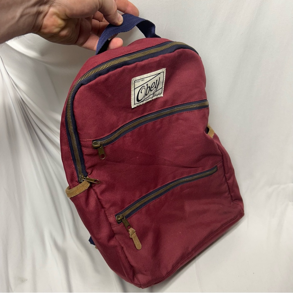 OBEY PROPAGANDA Adjustable Straps Backpack Vintage Bookbag School Red Maroon